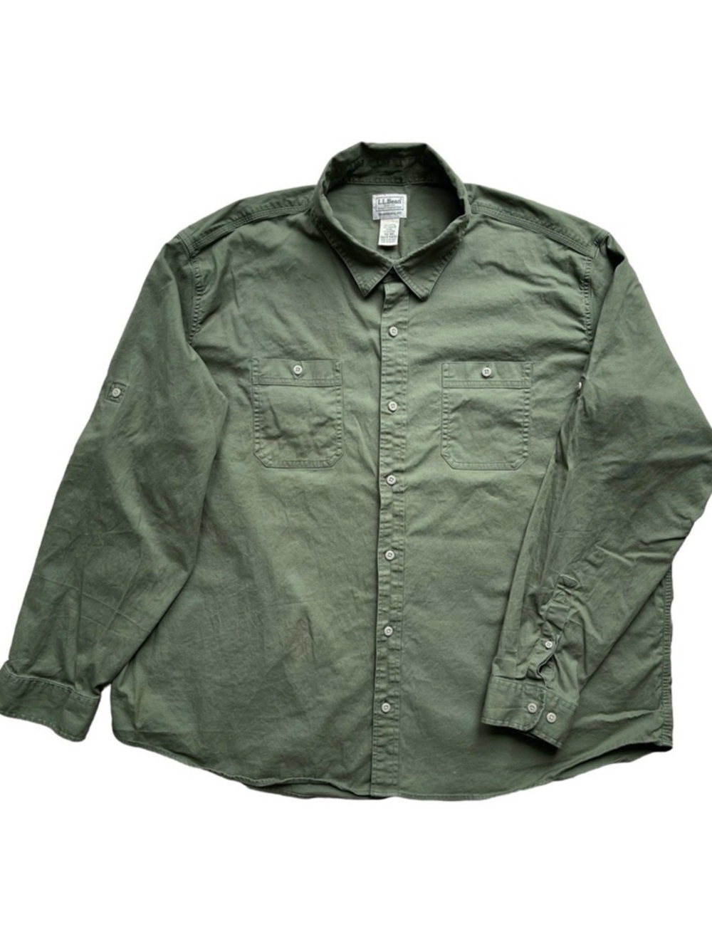 L.L.Bean Men's Lakewashed Camp Shirt, Long-Sleeve, Button Down, Olive Green